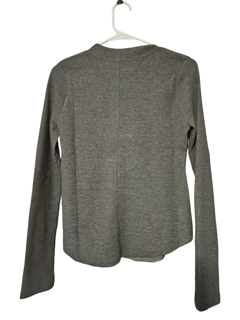Zenana Gray Ribbed Button-Front Long Sleeve Top - Picture 2 of 2